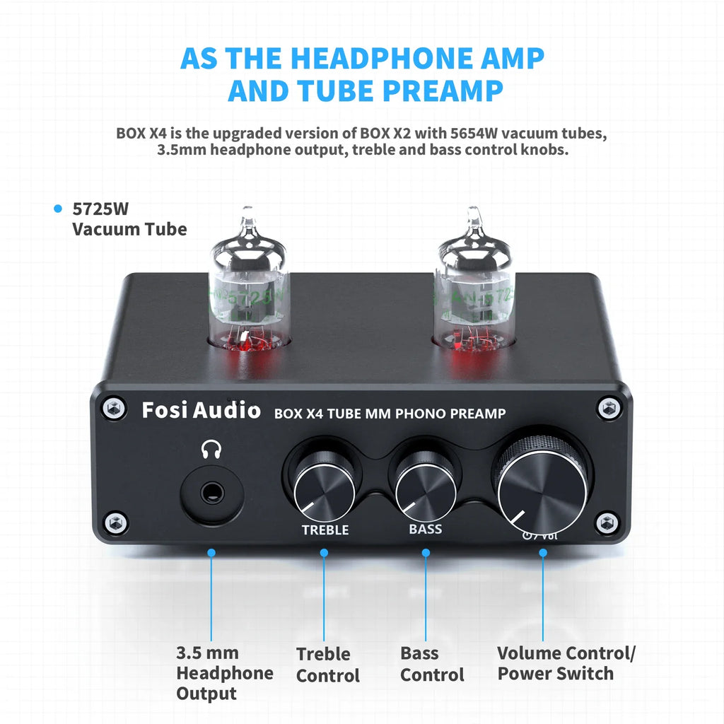 Fosi Audio Phono Preamp for Turntable Phonograph Preamplifier With 5654W Vacuum Tube Amplifier HiFi BOX X4 Lootquake LLC