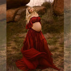 Maternity Dress For Photoshoot Pregnancy Off Shoulder Ruffled Semi Transparent Chiffon Long Dress Photography Dress For Women