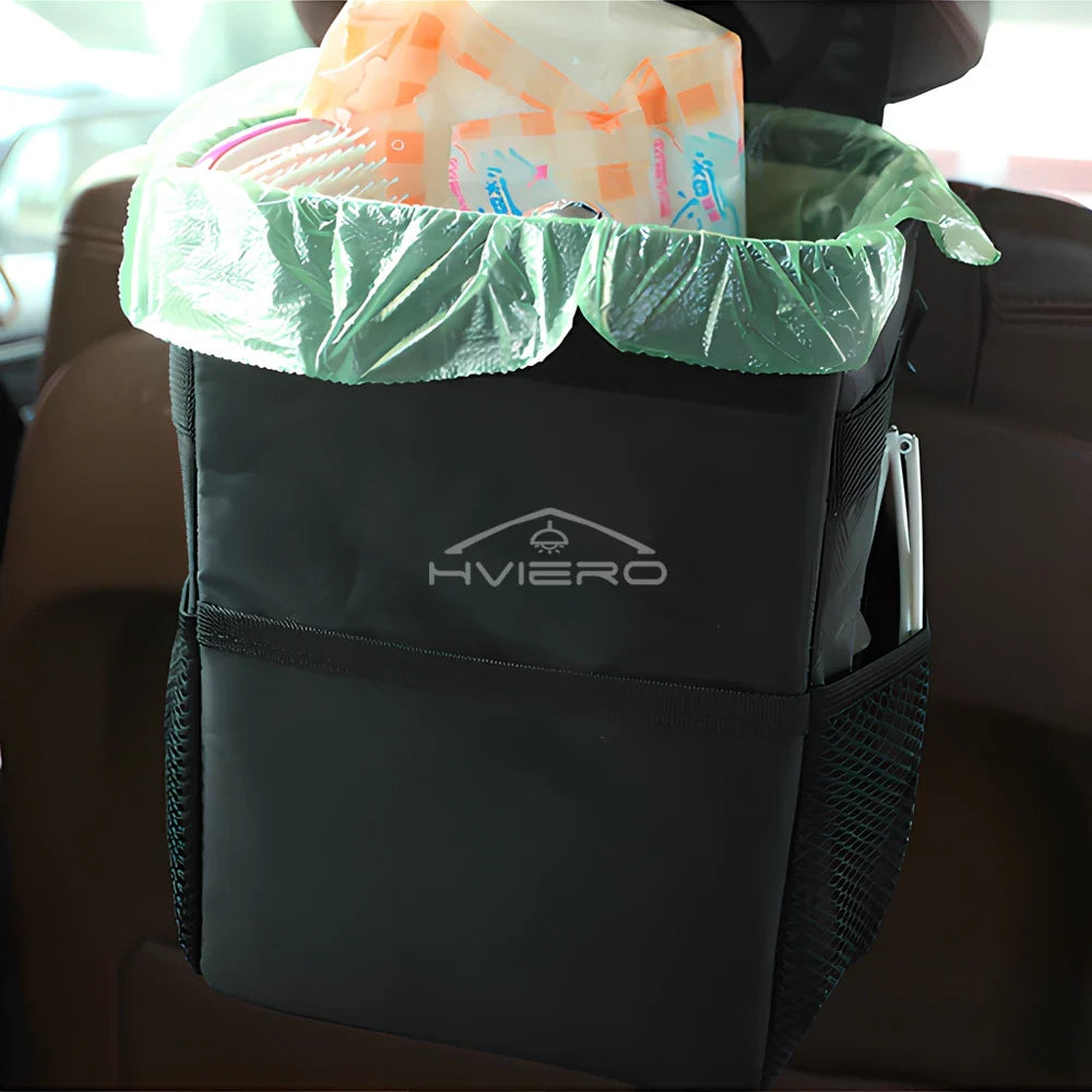 Trash Can with Lid and Storage Pockets 100% Leak Proof Organizer Waterproof Garbage Multipurpose Bin Black Load Dustbin for Car Lootquake LLC