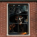Halloween decoration, 1 piece, polyester material window banner with terrifying and fantastical patterns, evil witch theme