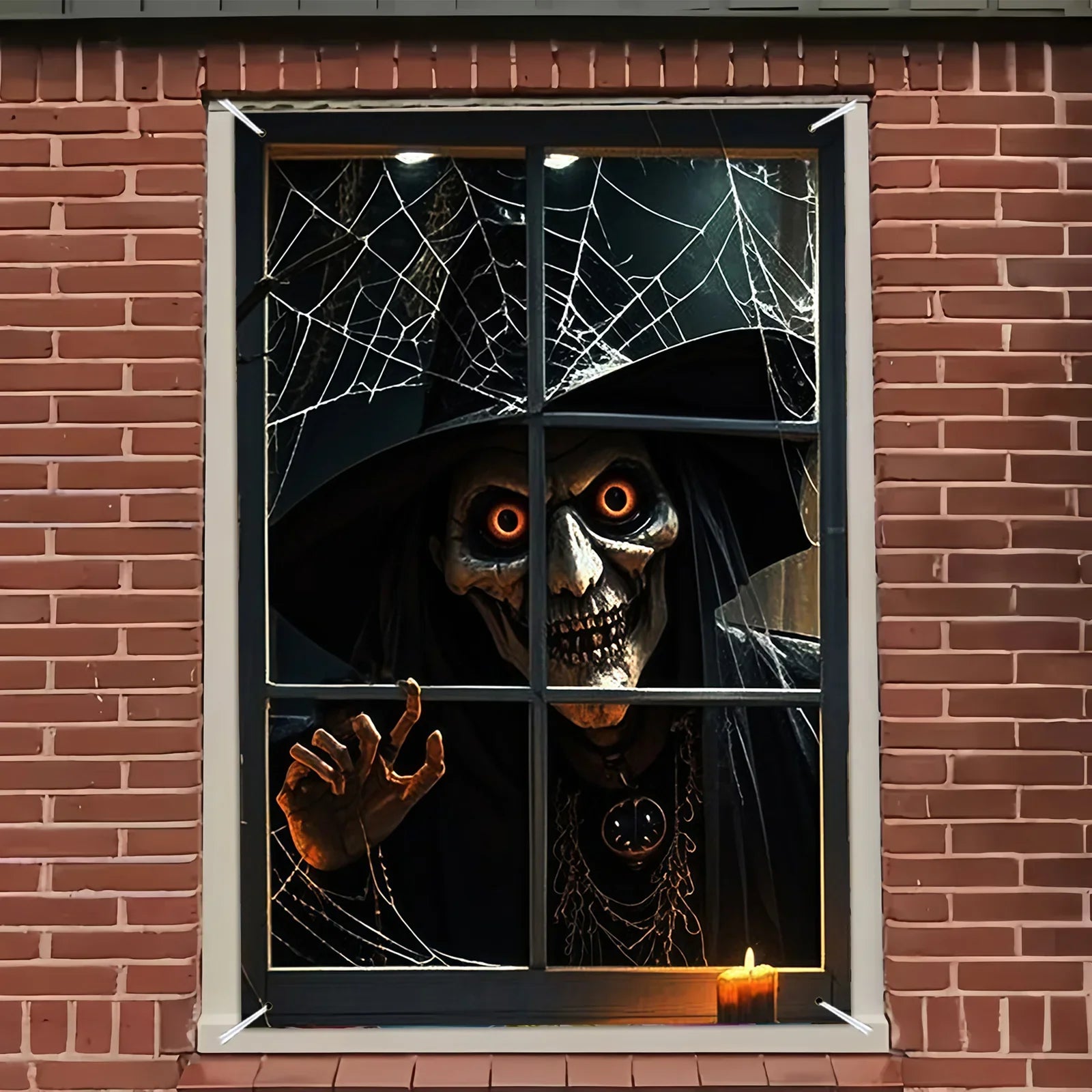 Halloween decoration, 1 piece, polyester material window banner with terrifying and fantastical patterns, evil witch theme