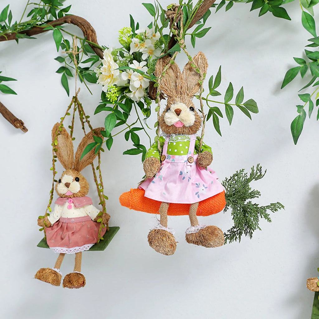Easter Bunny Pendant Swing Rabbit Hanging Ornament for Dining Room Holiday Collections Display Home Decor Wedding Party Art Gift Lootquake LLC