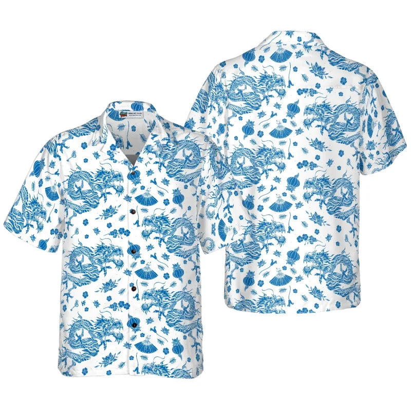 All Over Print Flame Dragon Pattern Hawaiian Shirts For Men Summer Short Sleeve Button Up Beach Shirts Blouse Mens Streetwear Lootquake LLC