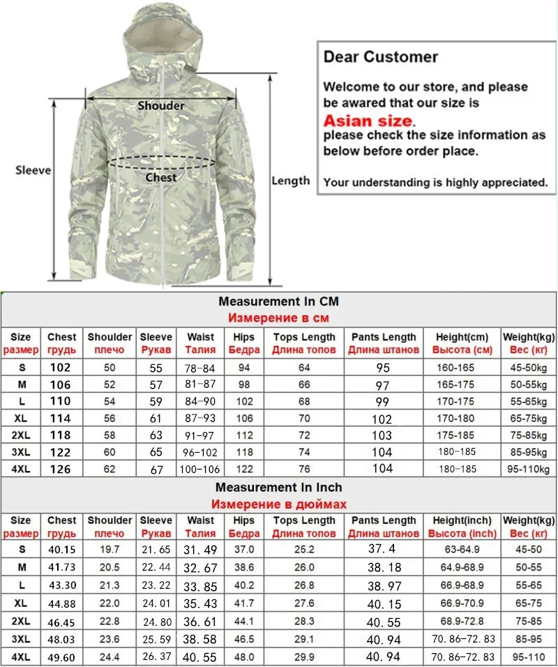 5XL Shark Skin Soft Shell Autumn and Winter Plush Thickened Mountaineering Tactics Training Breathable Windproof Charge Suit Lootquake LLC