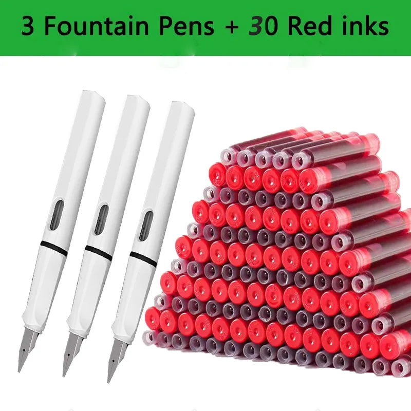 33 Pcs Kawaii Fountain Pen Replaceable Ink Set Black/Blue/Red ink EF 0.38mm School Pens Office Supplies Stationery for Writing Lootquake LLC