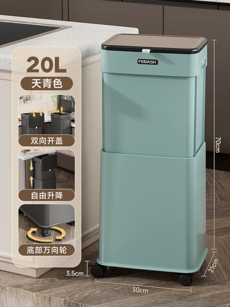 Large Capacity Kitchen Removable Trash Can with Covered Wheels Luxury Creative Ornaments Home Decor Trash Can Trash Storage Box