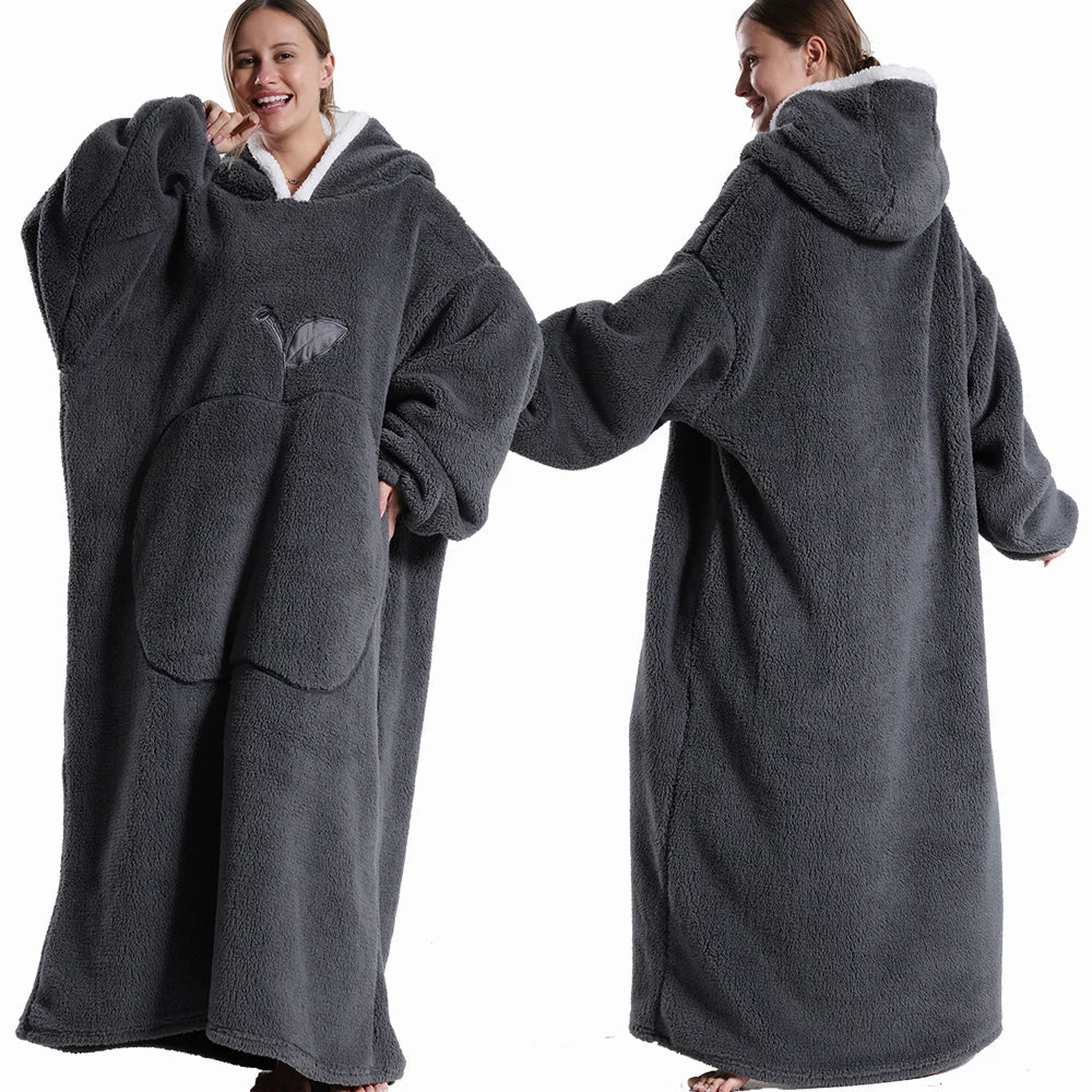 Extra Long Wearable Blankets Winter Flannel Hooded Blanket with Full Sleeves Men Women Cozy Soft Throw Adult TV Blanket Lootquake LLC