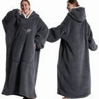 Extra Long Wearable Blankets Winter Flannel Hooded Blanket with Full Sleeves Men Women Cozy Soft Throw Adult TV Blanket Lootquake LLC