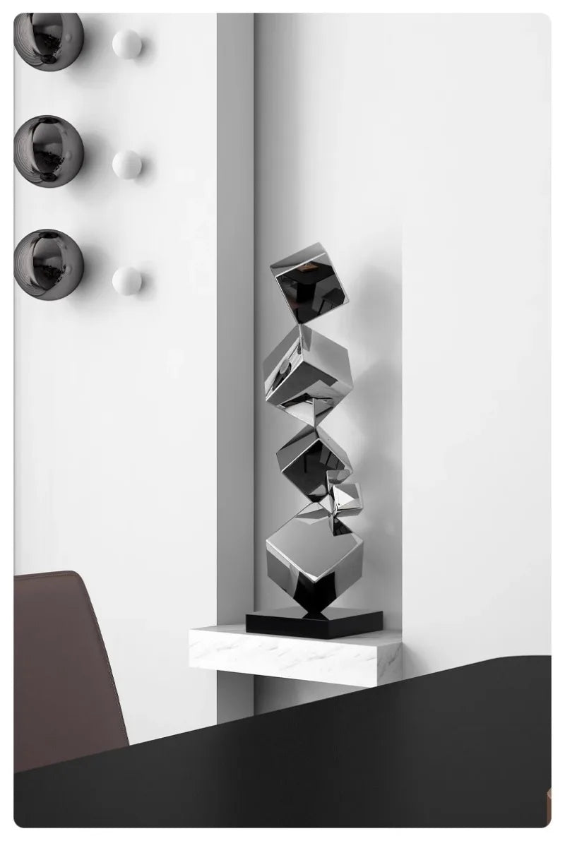 Stainless Steel Geometric Modeling Statues Modern Simple Luxury Living Room Entrance Hall Lobby Creative Sculptures Home Decor Lootquake LLC