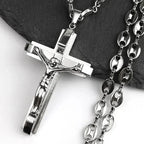 Jesus Cross Crucifix Pendant Necklace for Men Stainless Steel Gold Color Christian Coffee Bean Chain Jewelry croix chrétienne