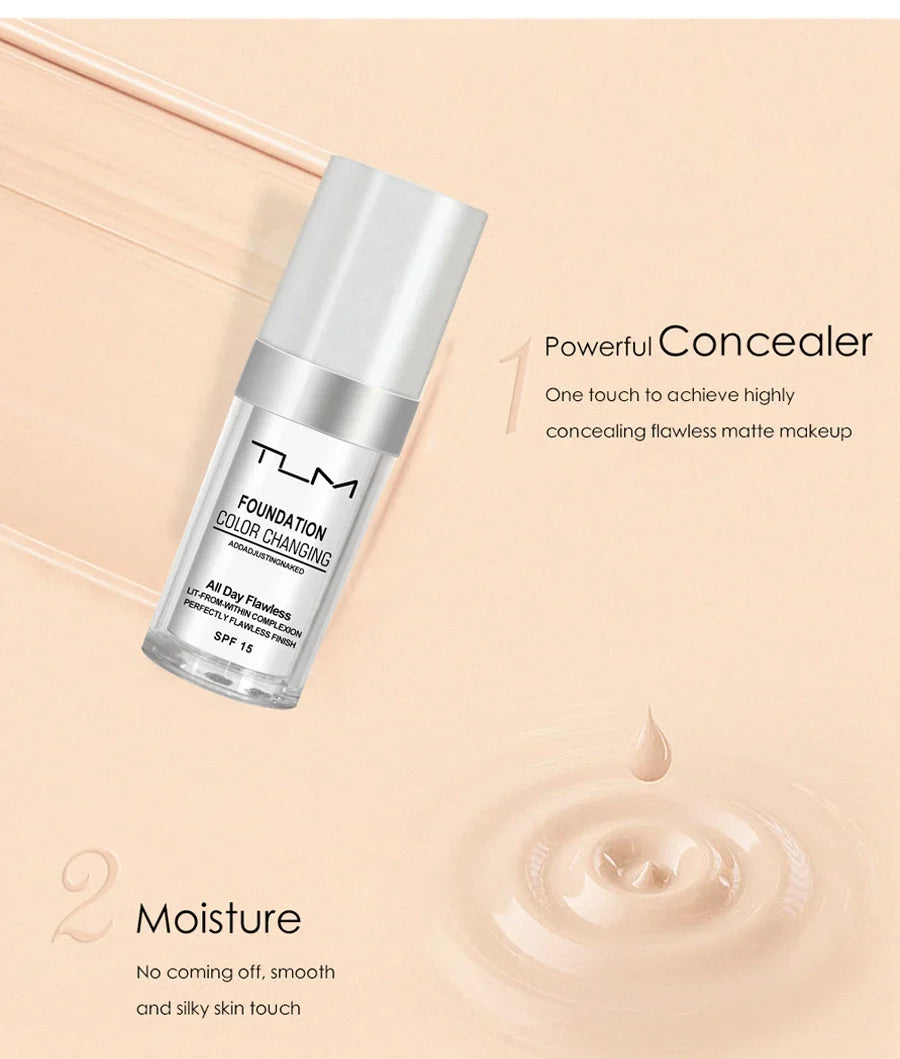 TLM TUM Liquid Foundation Cream Professional Full Coverage Face Concealer Waterproof Makeup Base Brighten Cover Dark Circles30ML Lootquake LLC