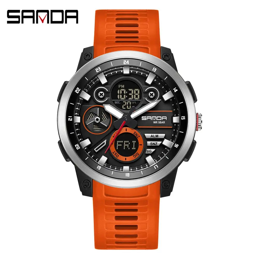 SANDA Sports Men's Electronic Watch Fashion Multi functional Waterproof LED Dual Display Men's Electronic Watch 3379