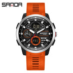 SANDA Sports Men's Electronic Watch Fashion Multi functional Waterproof LED Dual Display Men's Electronic Watch 3379