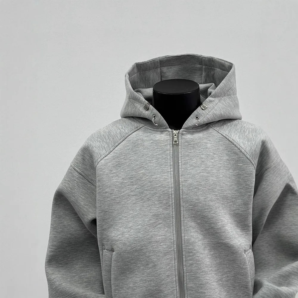 American Men's Short Retro Boxy Style Cardigan Sweatshirt Men's Hooded Jacket Autumn Winter Silhouette Men's Fashionable Hoodie