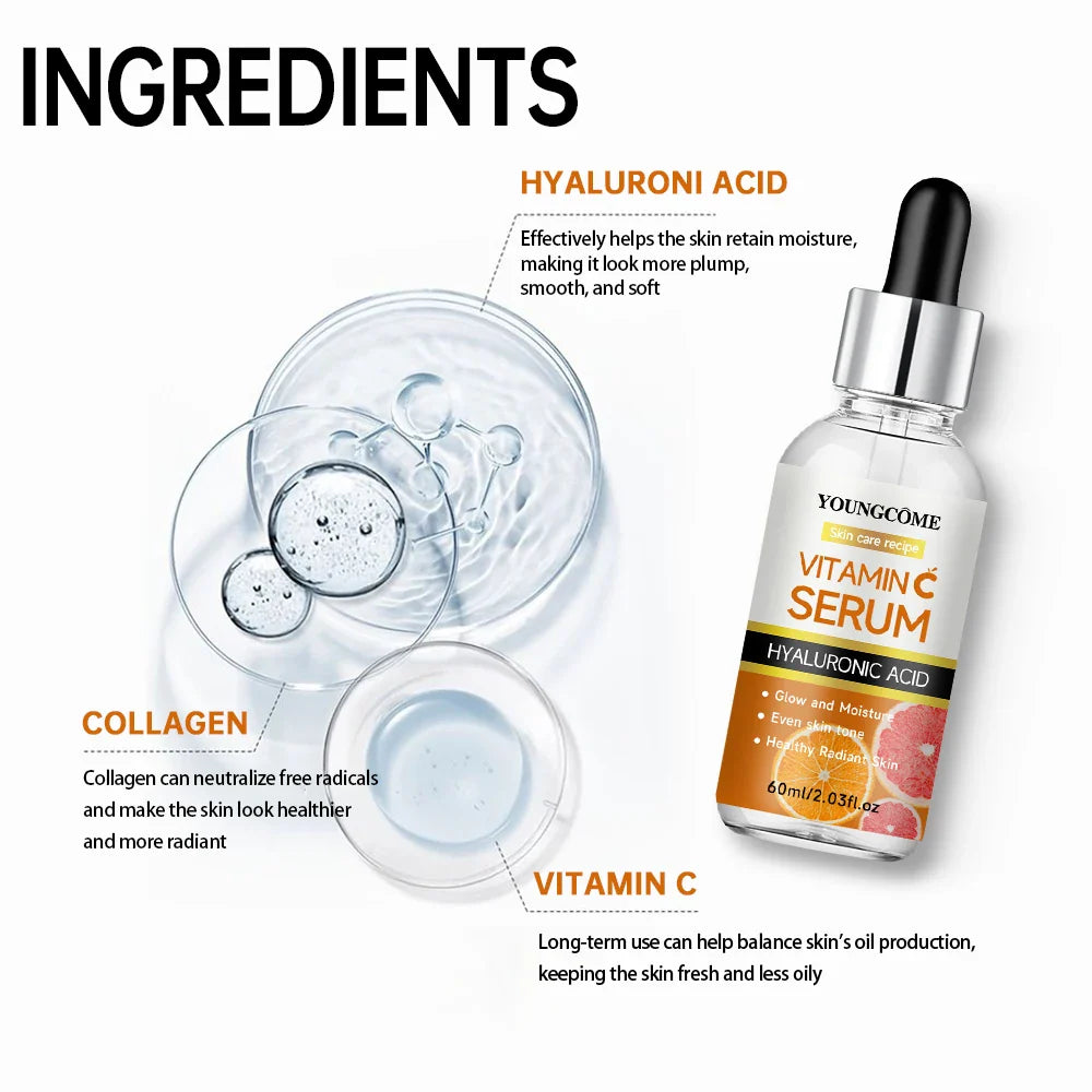 Vitamin C Facial Serum Anti Aging Whitening Brightening Dark Spots Freckle Remove Hyaluronic Acid Vitamin E 40ML /60ML 2025 Lootquake LLC