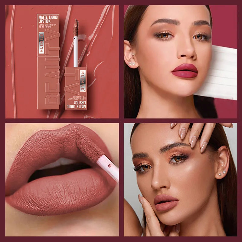 Matte Liquid Lipstick 6 Colors Long Lasting Lip Ink Lip Tint Non-stick Cup Nude Lip Gloss Waterproof Cosmetics Make Up