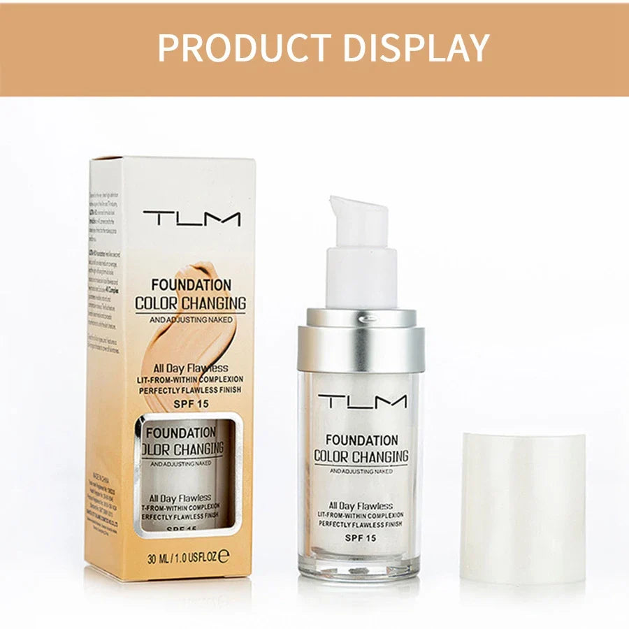 TLM TUM Liquid Foundation Cream Professional Full Coverage Face Concealer Waterproof Makeup Base Brighten Cover Dark Circles30ML Lootquake LLC