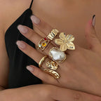 Ingemark Irregular Metal Flower Open Ring - Baroque Imitation Pearl Jewelry Femstylo