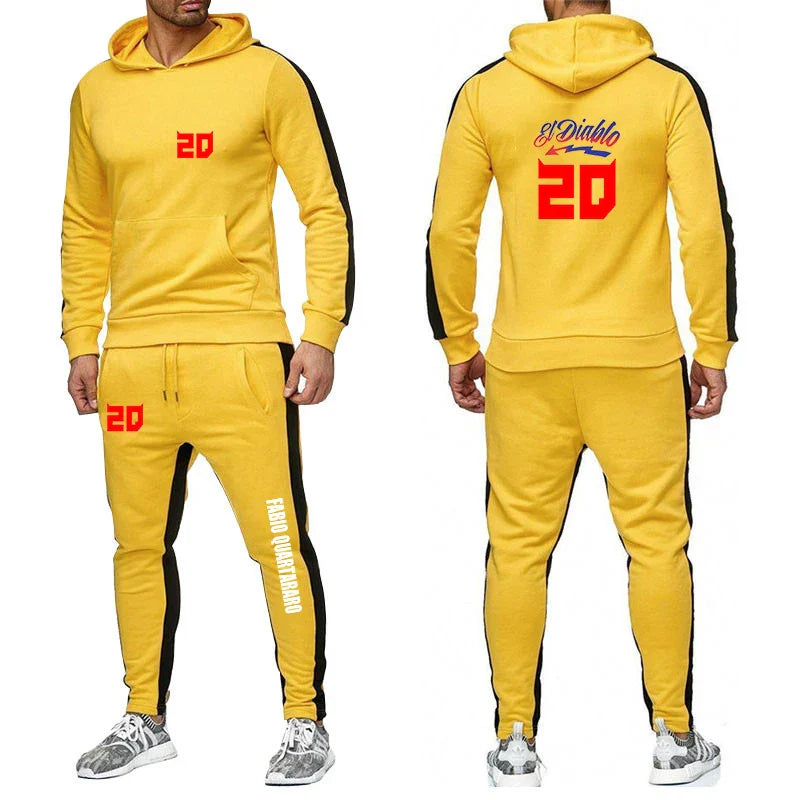 2025 Spring Autumn FABIO QUARTARARO WITH SIGNATURE Printed Sports High Quality Sets Men's Pocket Hooded Hoodies+Sweatpants Suits Pi-Mart