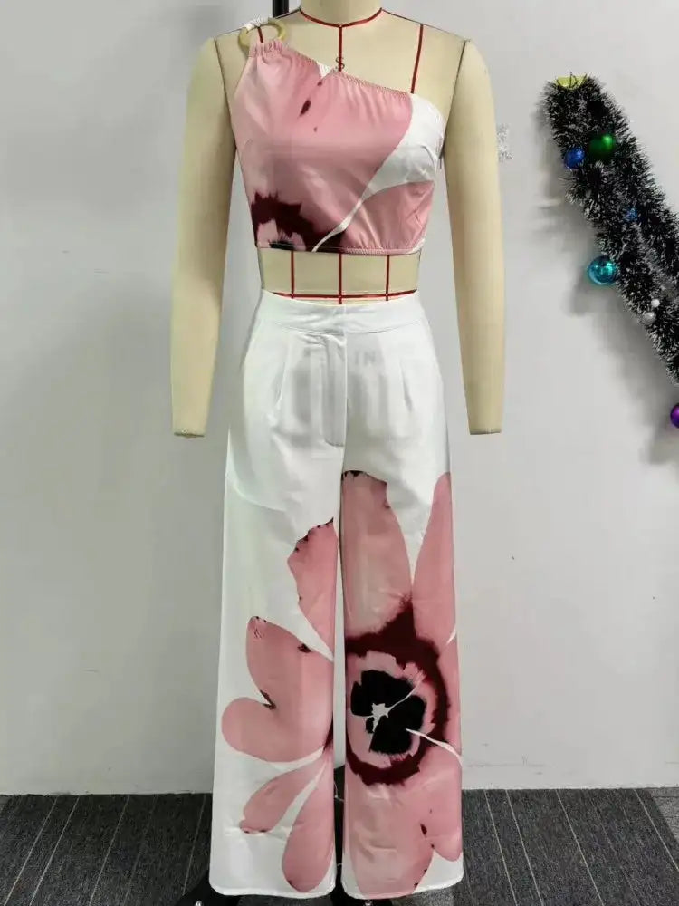 2 Piece Women Sets 2024 New Arrival Summer Autumn Matching Printing Two Pieces Sets Sleeveless Top And Pants Suits Outfits