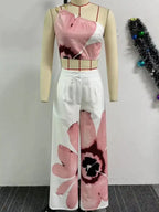 2 Piece Women Sets 2024 New Arrival Summer Autumn Matching Printing Two Pieces Sets Sleeveless Top And Pants Suits Outfits