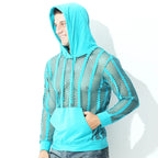 Men Mesh Shirt Transparent Long Sleeve Men Clothing Sexy Solid Party Nightclub Hooded Tops Lootquake LLC