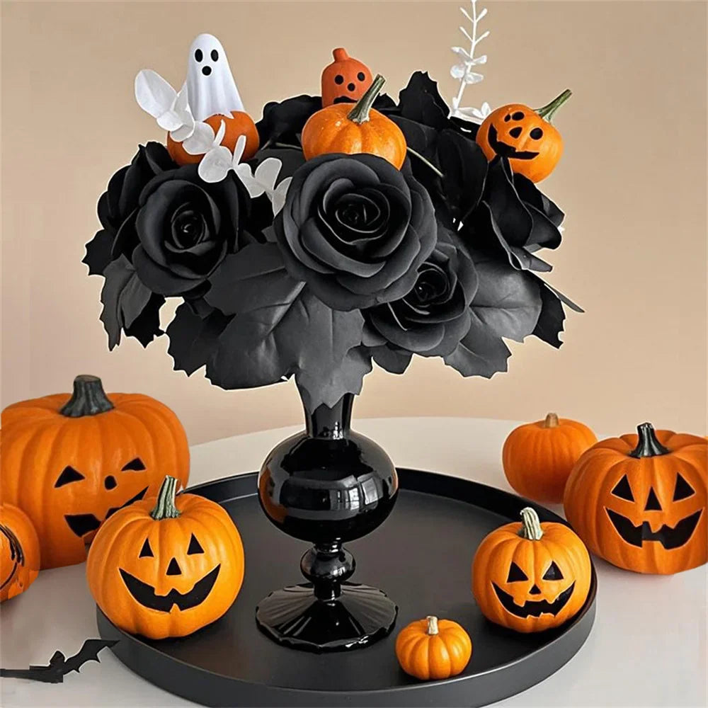 Halloween Decoration Artificial Flowers Bouquet With Pumpkins & Black Roses, Halloween Table Centerpiece For Dining Living Room Lootquake LLC