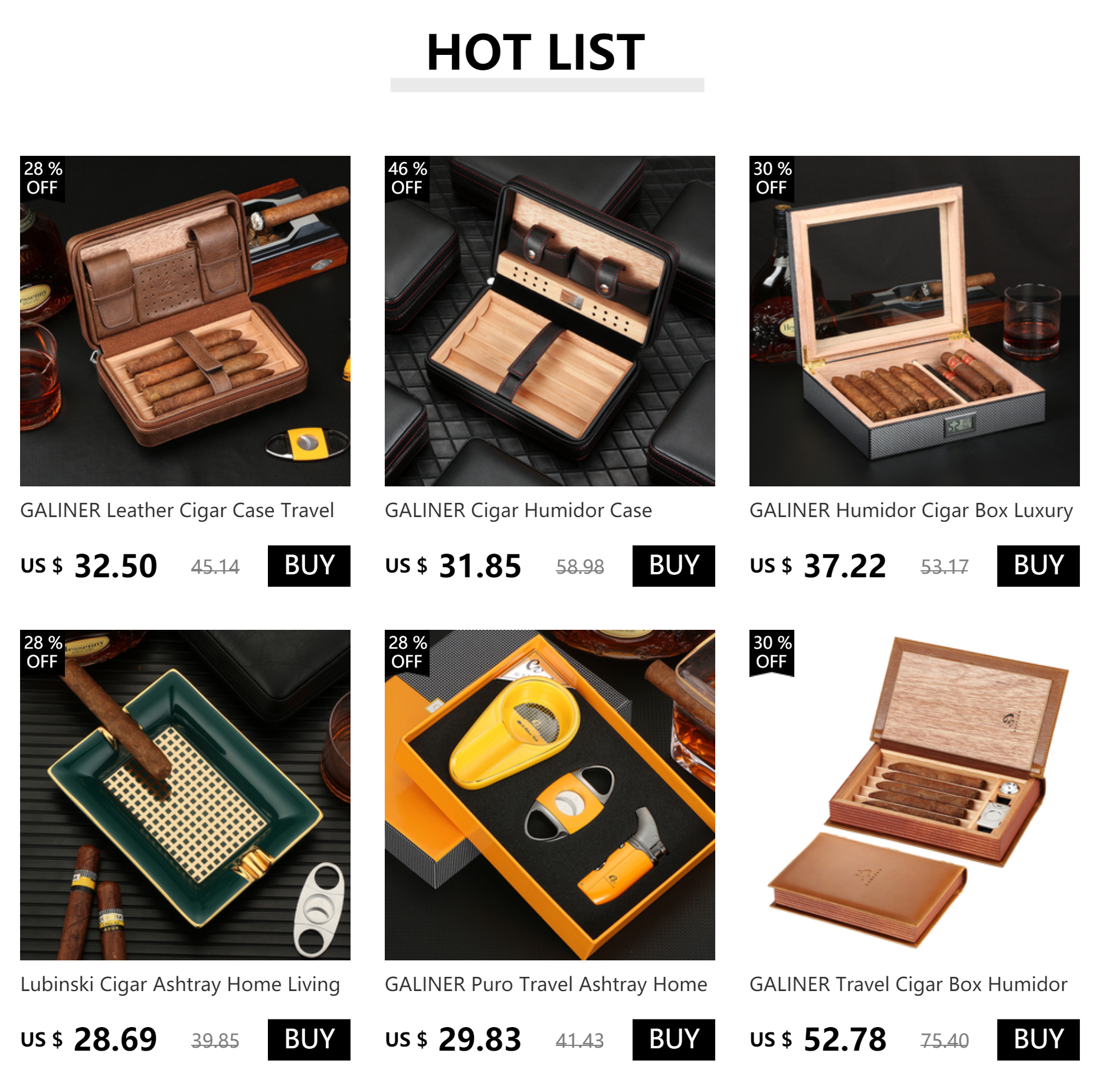 GALINER Charuto Cedar Wood Cigar Humidor Box Travel Cigar Case Storage 4 Cigars Box Humidor Humidifier For Sigar Lootquake LLC