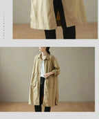 9290 Spring Fall Trench Coat Women Mid Length Windbreaker Single-breasted Double Pockets Casual Loose Overcoat Female Outerwear