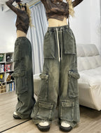Autumn Winter New Ladies Cargo Jeans American Street Style Baggy Cargo Pants Women Blue Multi-pocket Wide Leg Jeans for Women Lootquake LLC
