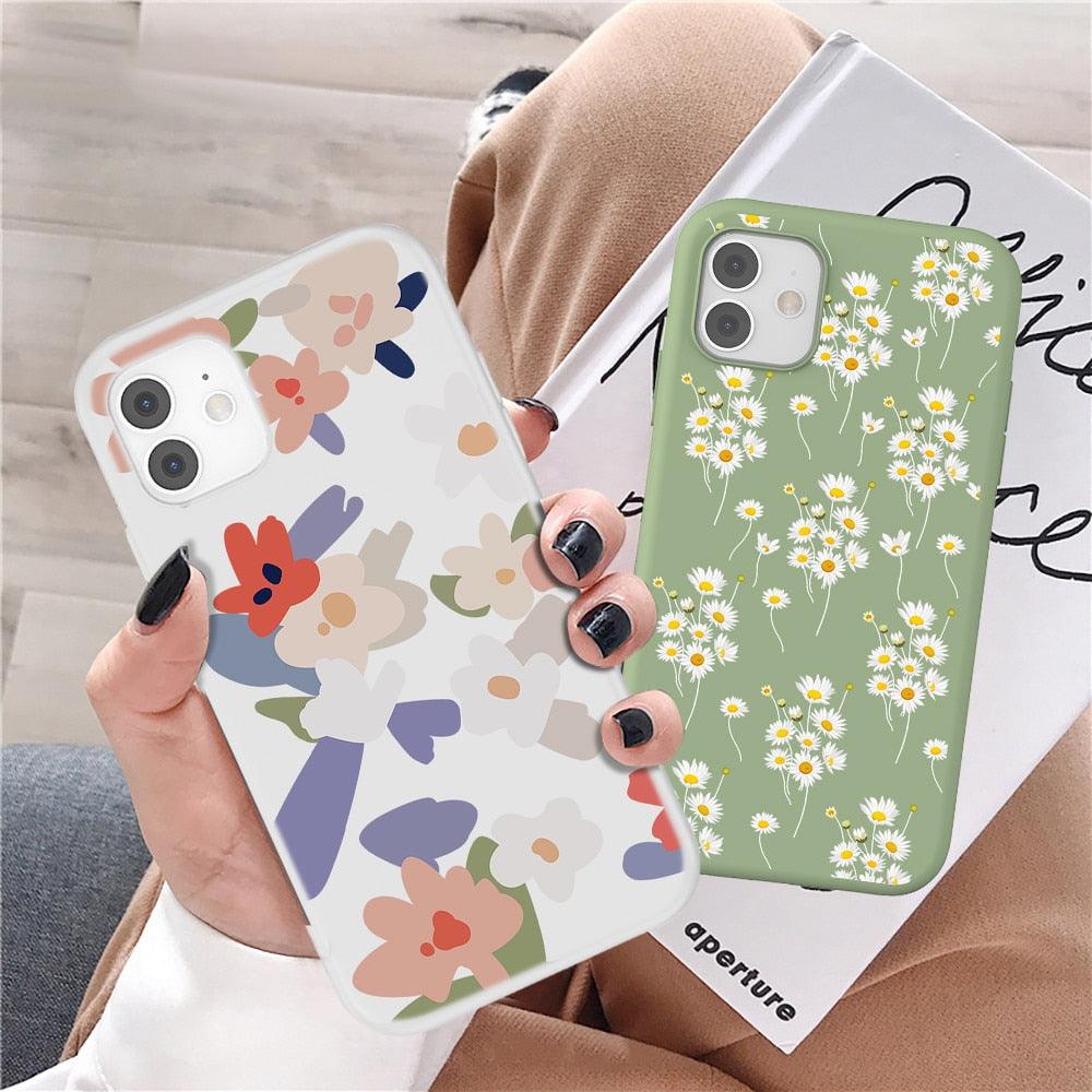 Fashion Flower Phone Case For Iphone 7 8 Plus  Iphone Xr X Xs Silicone Ultra Thin Shockproof Mobile Phone Case With Fashion Pattern Cover Stylish Beautiful Flower Pattern Colored iphone Case Stevvex