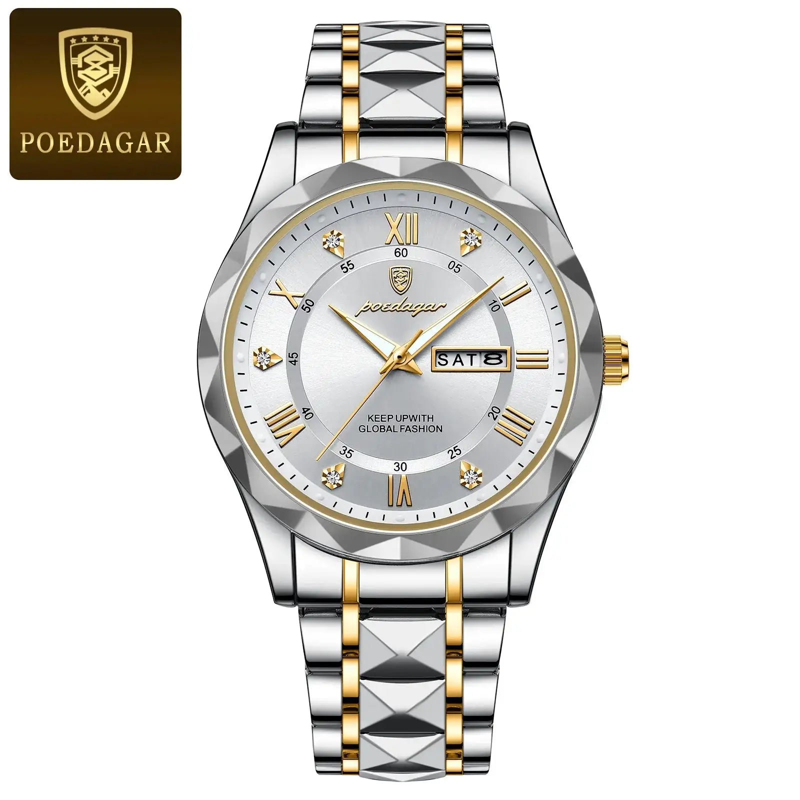 POEDAGAR Business Men's Watch Waterproof Luminous Stainless Steel Date Week Watches For Man Fashion Luxury Quartz Men Wristwatch