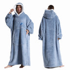 Extra Long Wearable Blankets Winter Flannel Hooded Blanket with Full Sleeves Men Women Cozy Soft Throw Adult TV Blanket Lootquake LLC