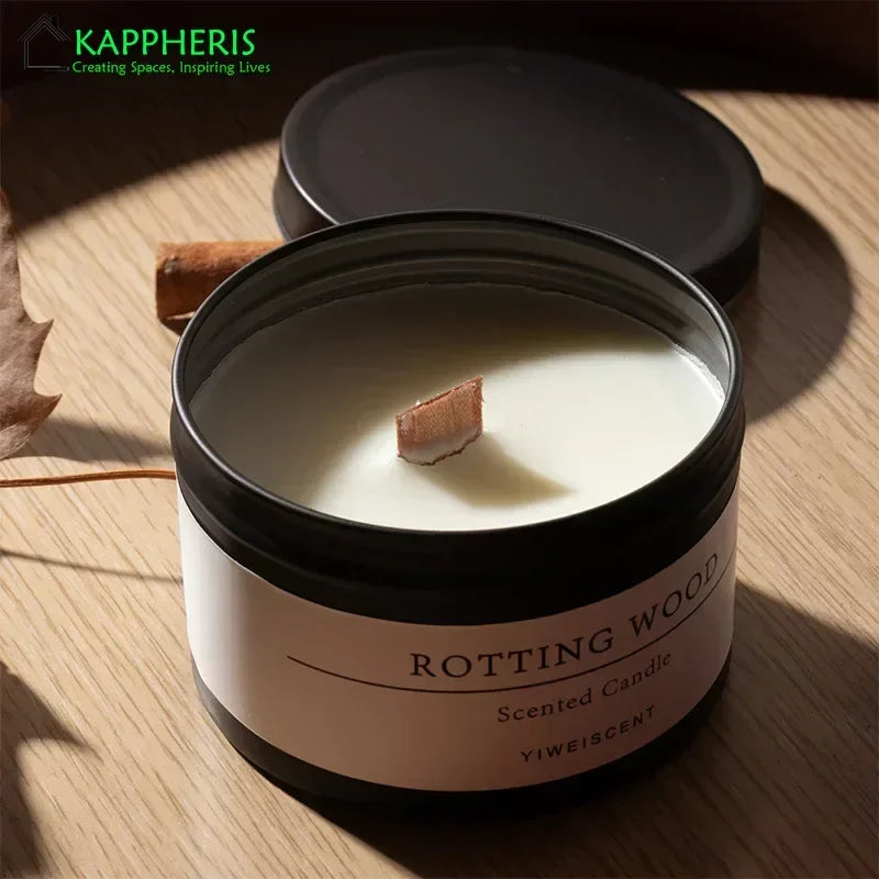 Black Tin Can Scented Aromatic Candles Wooden Wick Candle Jars with Lid Classic Home Decorative Candles Dried Flower Lootquake LLC