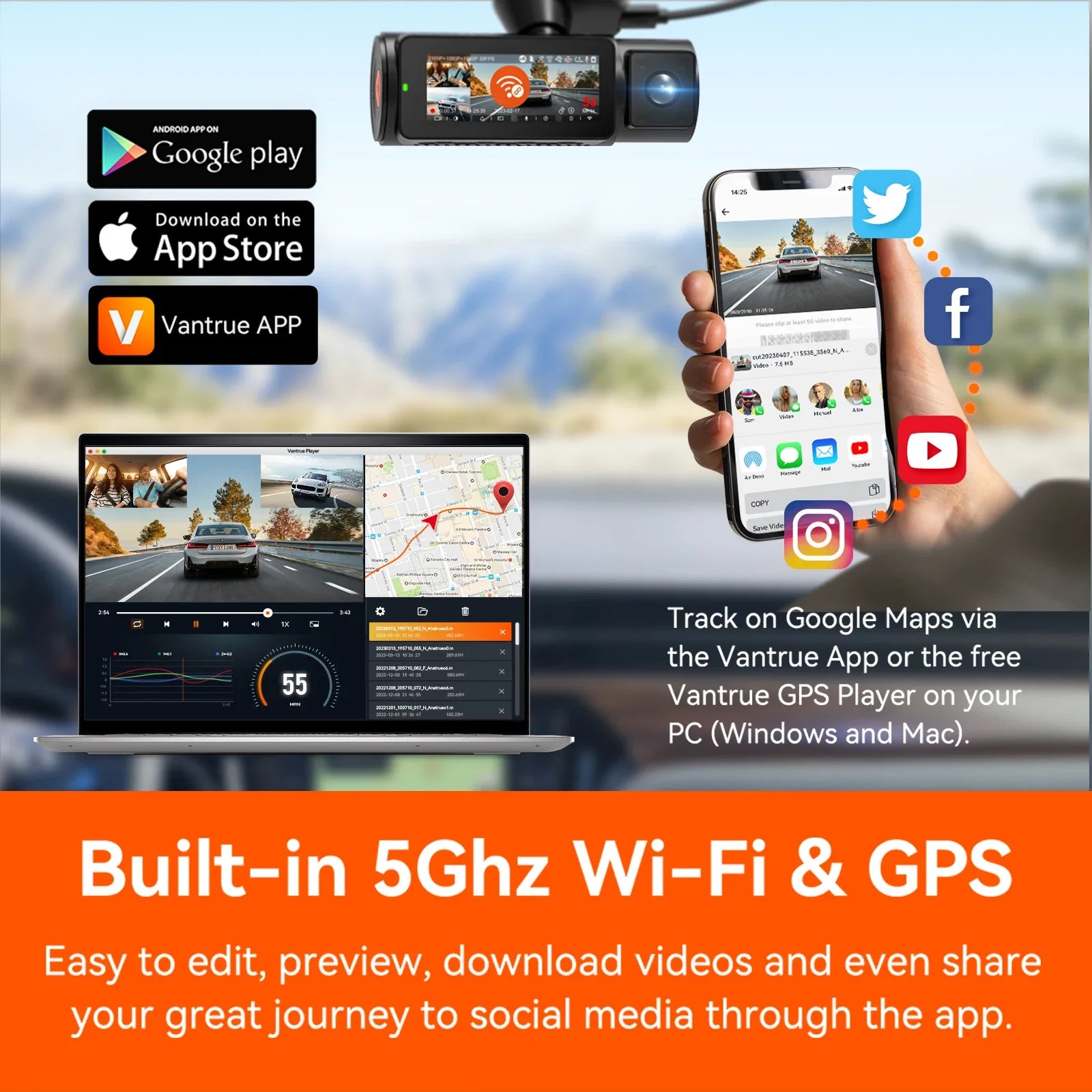 Vantrue N4Pro Dashcam 4K Wi-Fi 3-Channel Dashcam Voice Control IMX678 Night Vision HDR GPS Cam 24h Packing Mode Camera for Car Lootquake LLC