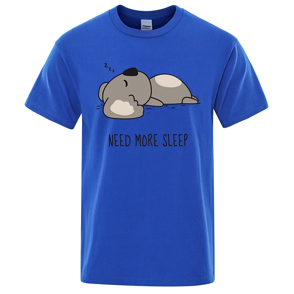 Need More Sleep Cartoons Bear Men Tshirt Street T-Shirts Hip Hop Unisex Tops Fashion Cotton Clothes Casual Breathable T Shirt