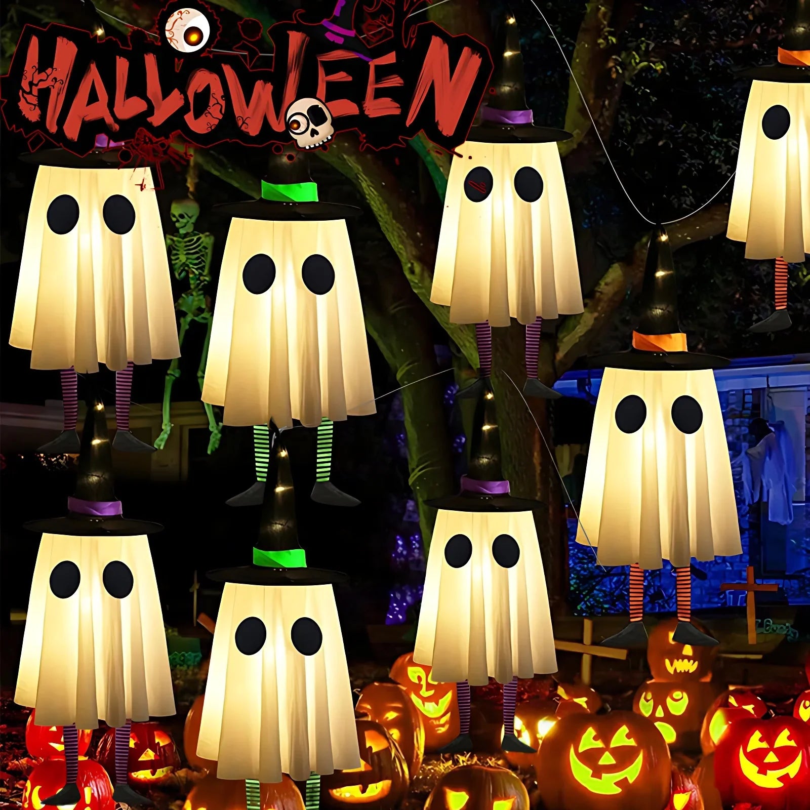 Halloween Hanging Witch Lamp Wizard Hat Night Light Ghost Festival Decor Scary Outdoor Indoor Horror Halloween Party Decoration Lootquake LLC
