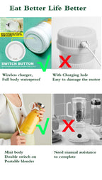 Portable Blender Juicer Bottle Mixer Electric Wireless Charge Mini Fruit Mixers Juicer Cup Blender Milkshake Juice Maker Machine Portable Mini Blender with Wireless Charging for Home, Office & Outdoor Juicer Stevvex