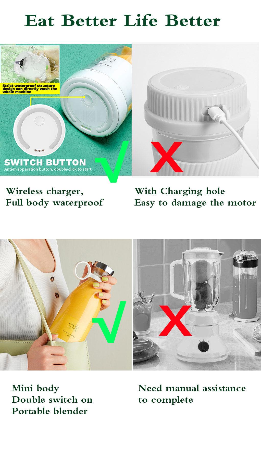 Portable Blender Juicer Bottle Mixer Electric Wireless Charge Mini Fruit Mixers Juicer Cup Blender Milkshake Juice Maker Machine Portable Mini Blender with Wireless Charging for Home, Office & Outdoor Juicer Stevvex
