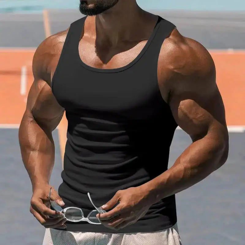 American Vest, Summer Europe And The United States Men Stretch Sports Gym Training, Tight Hurdle Sleeveless Top Solid Color Vest