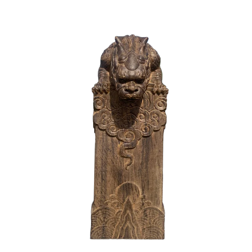 Hand Carved Vietnam Wood Wooden Mythical Beast Statue Figurine Wealth Attracting Auspicious Ornament Home Office Desk Decor Lootquake LLC