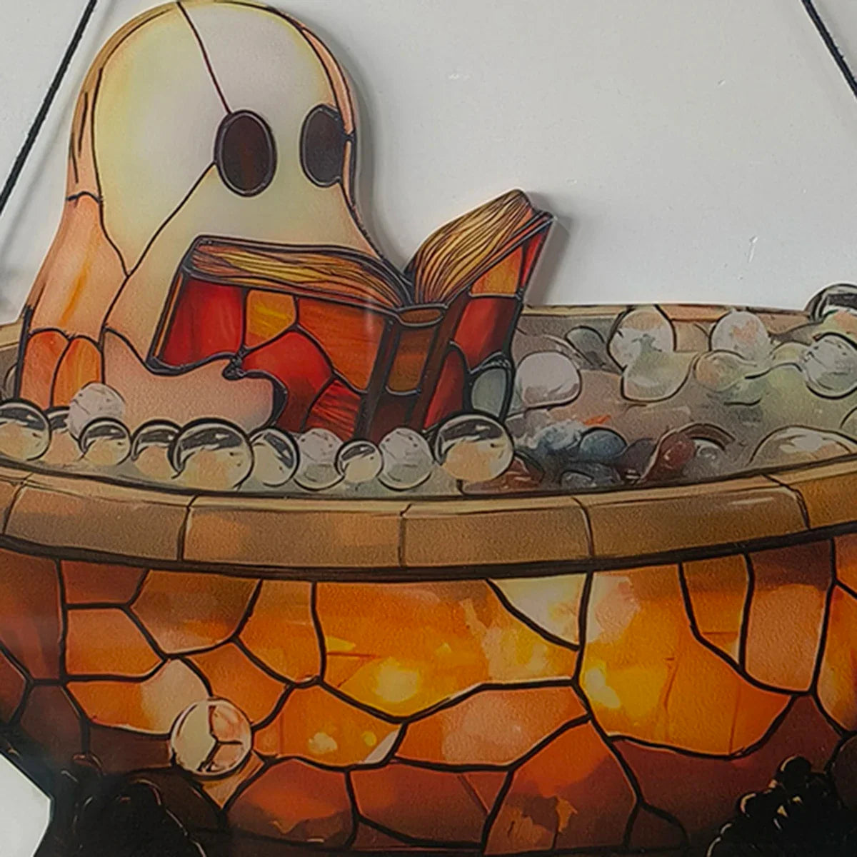 Acrylic Halloween Ghost in Bathtub Hanging Ornaments Cute Ghost Reading Book Decor Home Bedroom Living Room Window Decorations Lootquake LLC