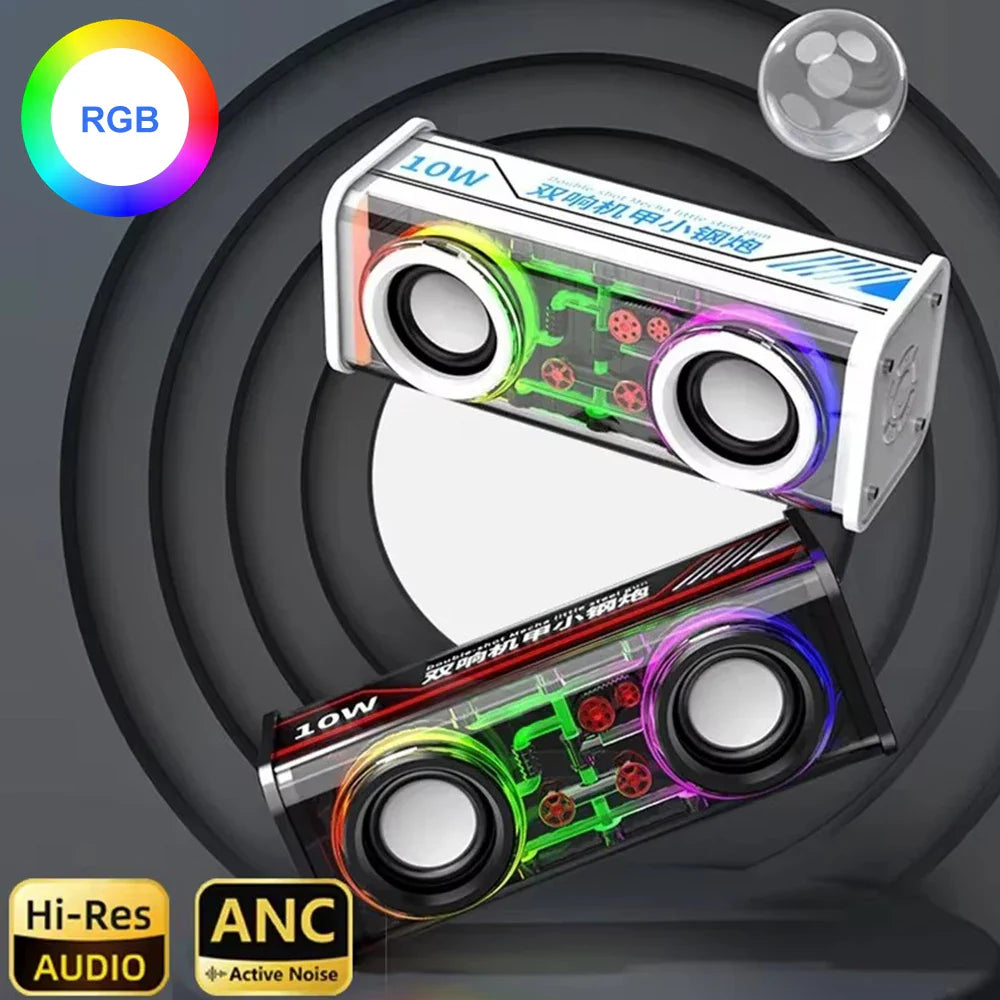Bluetooth 5.0 Dual Speakers Wireless RGB1800mAh Transparent Mecha Speakers  Light Effect Loudspeaker Bass Subwoofer Mini Speaker Lootquake LLC