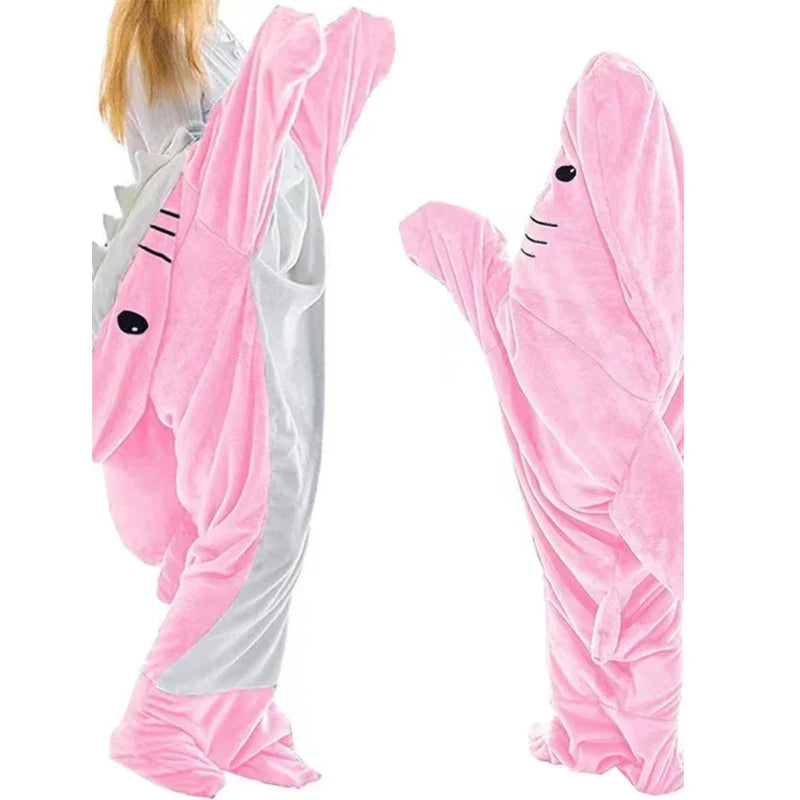 Blanket Adult Cute Shark Blanket Hoodie Wearable Blanket Super Soft Flannel Sleeping Bag Anti Kick Quilt Lootquake LLC