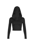 Autumn Slim Fit Hooded Crop Tee for Women THRIXINE
