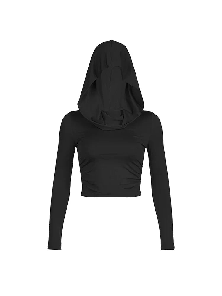 Autumn Slim Fit Hooded Crop Tee for Women THRIXINE
