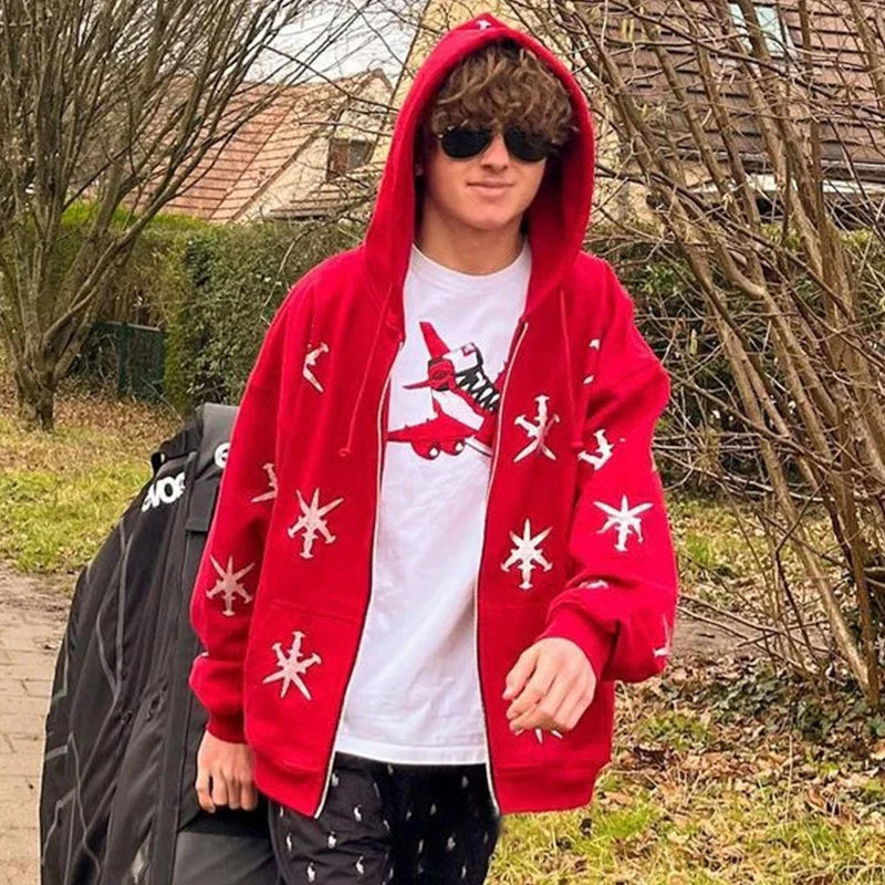 Men's Oversized Zip Hoodie Spider Print Hoodie Y2K Hip Hop Street Style Fashion Punk Sports Jacket Pullover Jacket Apparel Pi-Mart