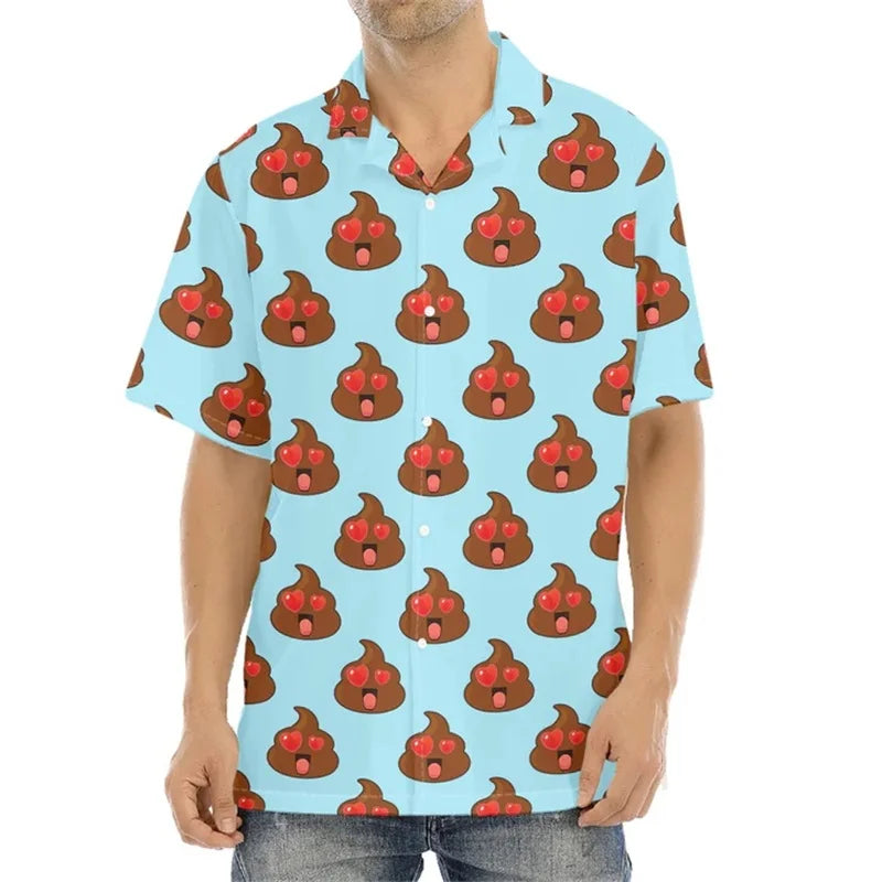 Happy Funny Poop Pattern Print Aloha Shirts For Men Summer Short Sleeve Button Down Beach Shirts Tops Mens Plus Size Blouse Lootquake LLC