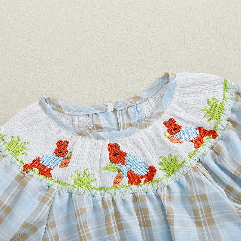 Adorable Infant Easter Jumpsuit with Sweet Bunny Embroidery and Smocked Detailing - Stylish Short Sleeve Baby Girl Outfit for Lootquake LLC