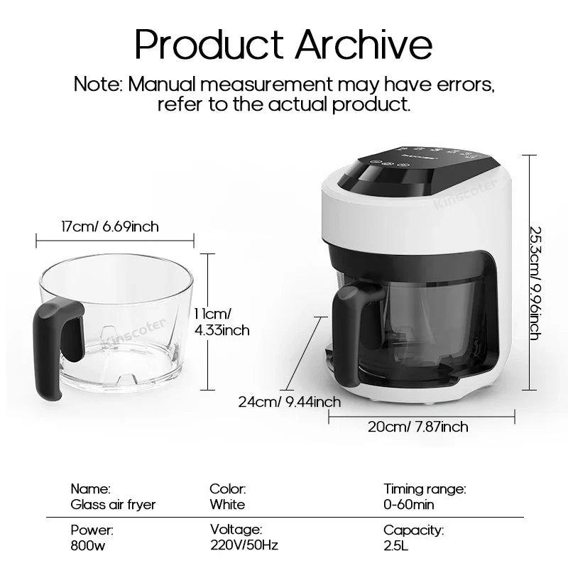 2.5L Air Fryer, Electric Hot fryer Oven Oilless Cooker with Touch Control & Nonstick Basket & Visible Window, Family Size Pi-Mart